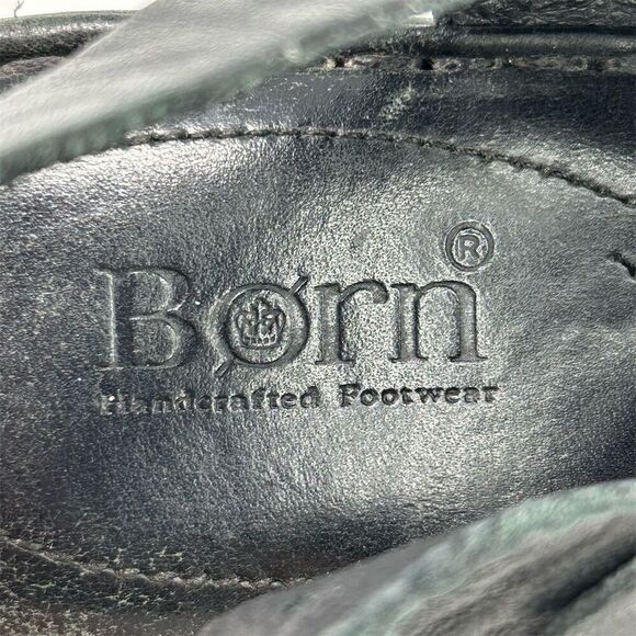 Born Women's Black Leather Strappy Studded Slingback Wedge Sandals Size 7 - Picture 14 of 15